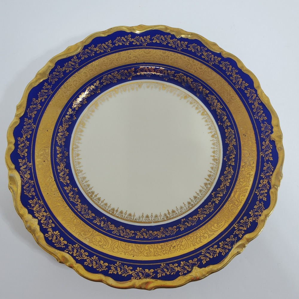 AS-KA Kunst‎ Kronach Bavaria Plate 7.75" Cobalt Blue Gold Floral